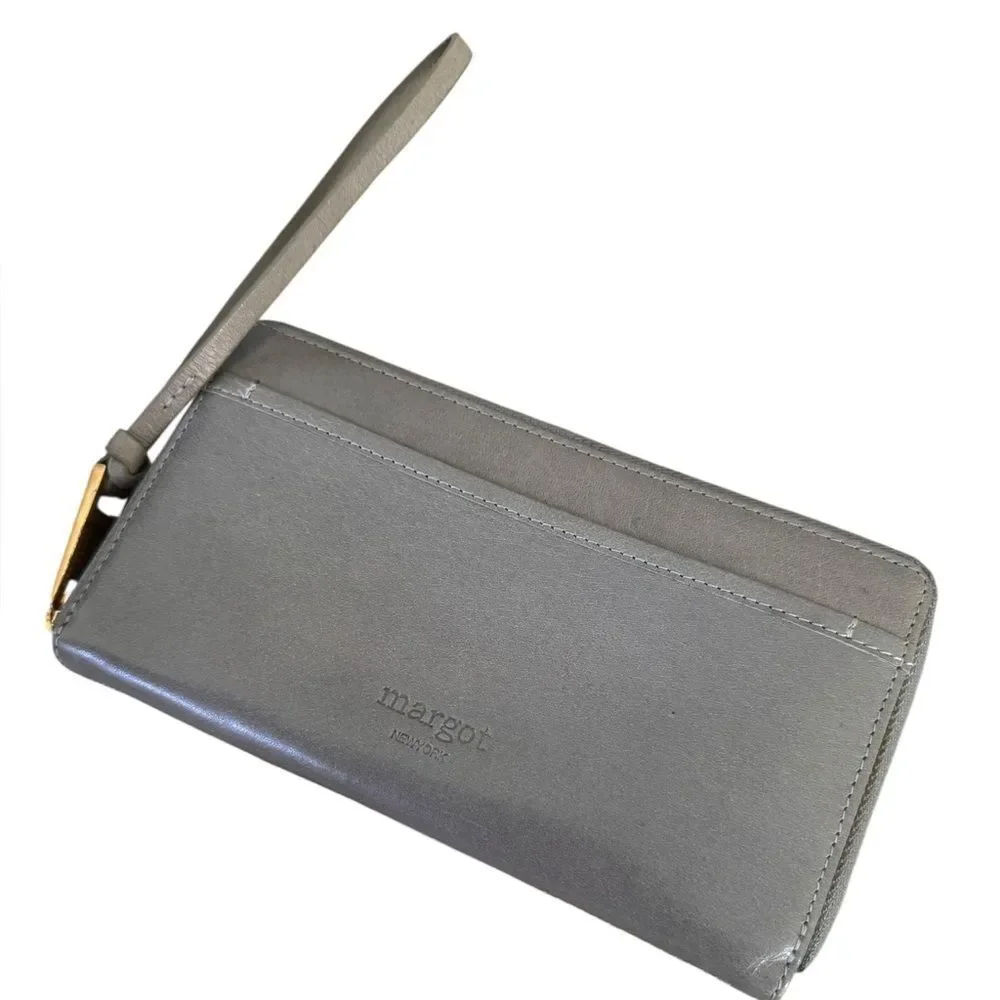 Margot New York Gabby Leather Ziparound Wallet Wristlet Grey